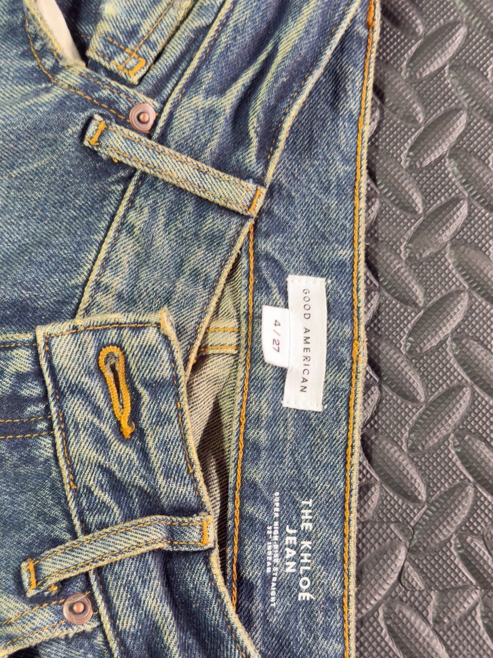Good American Patchwork Straight Leg Jeans - Medium Blue - Picture 7 of 9